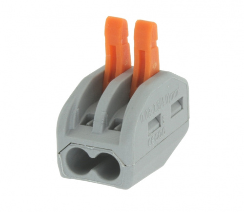 Тип : строительно-монтажная зажимная клемма
Количество клемм : 2
AWG 28-12
Сечение провода : 0,75...4,0 мм2
Номинальное напряжение : (AC) 250 В
Номинальный ток : 24 А
Сопротивление изоляции, не менее : 500 (при Uисп.dc=500 В) МОм
Максимальное напряжение : 2000 (AC)/ 500(DC) В
Материал : корпус - пластик PA-66 (UL94V-0) ; пружина - нерж. сталь 0,4 мм
Усилие : прижима - 8...10 кг
Диапазон рабочих температур : -40...+105 °С
Высота : 14,5 мм
Ширина : 12,4 мм
Глубина : 20,5 мм Соединитель проводов зажим 4,0 кв.мм 2-х контактный WAGO Cu Клеммник 222-412