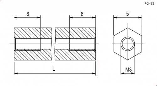 Наименование : стойка монтажная шестигранная для печатной платы
Материал : латунь
Резьба : М3
Длина : резьбовой части 2 x ~6 мм
Высота : ~5 мм
Глубина : 25 мм фото 2 Стойка для платы PCHSS-25 фото 2